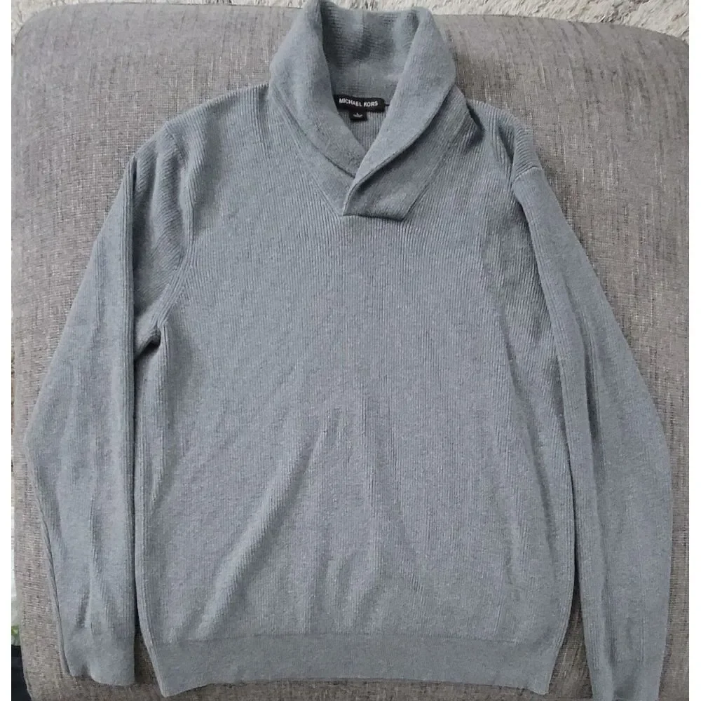 Michael‎ Kors Men's Ash Melange Shawl Collar Cotton Sweater Size Large